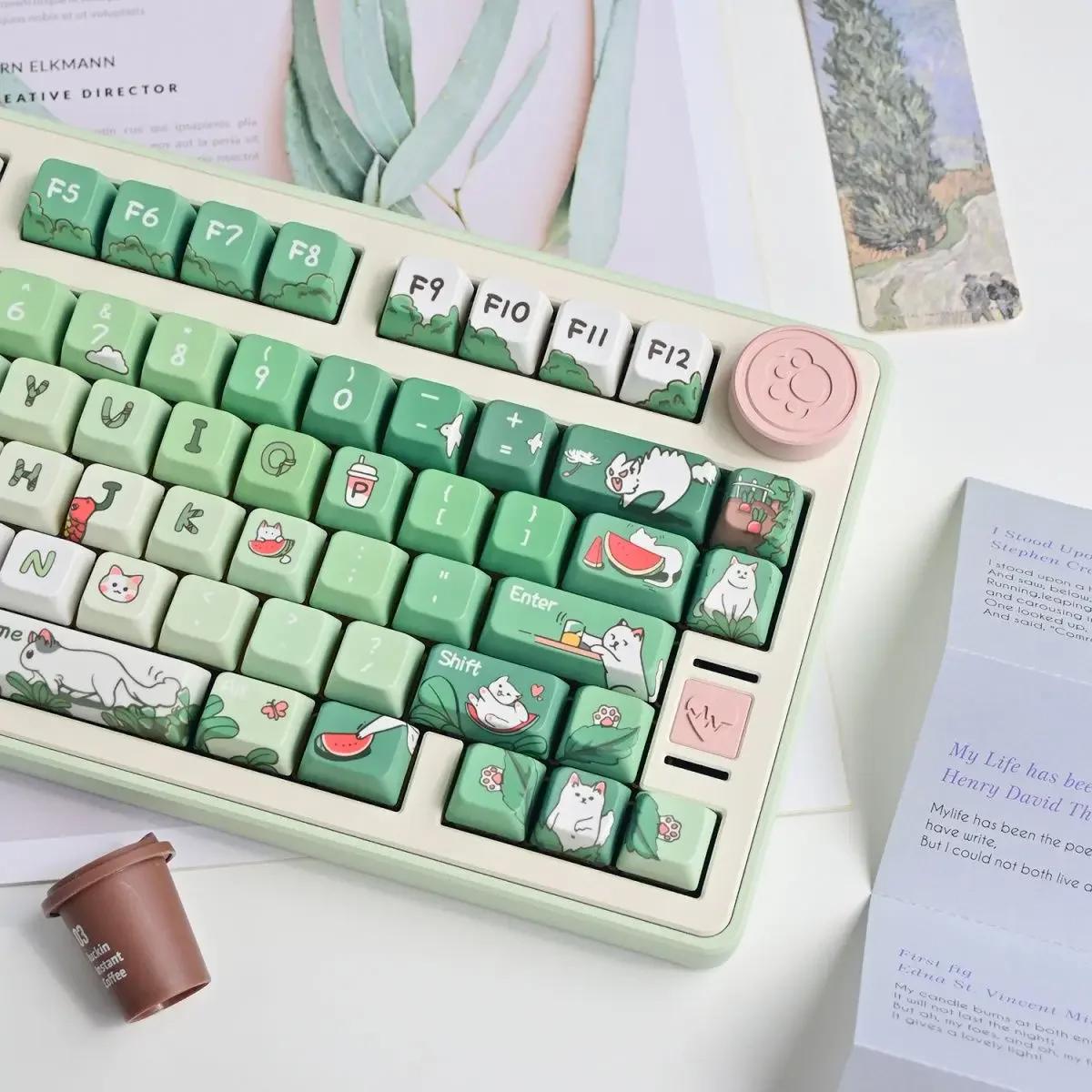 Angry Cat Green Keycaps | Cherry Profile Keycap Set | PBT Material | Keycaps For MX Switch | GMk Clone Artisan Keycap Set