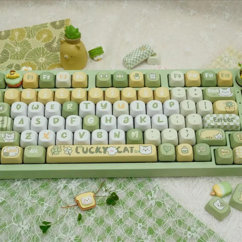 Lucky Cat Green Keycaps | MOA Profile Keycap Set | PBT Material | Keycaps For MX Switch | GMk Clone Artisan Keycap Set