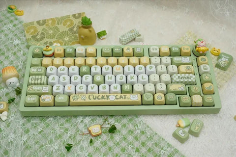 Lucky Cat Green Keycaps | MOA Profile Keycap Set | PBT Material | Keycaps For MX Switch | GMk Clone Artisan Keycap Set