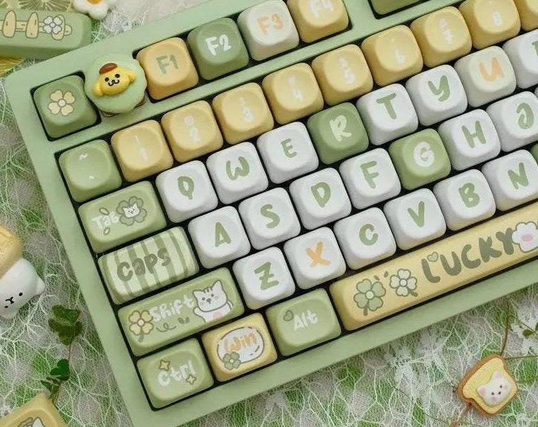 Lucky Cat Green Keycaps | MOA Profile Keycap Set | PBT Material | Keycaps For MX Switch | GMk Clone Artisan Keycap Set