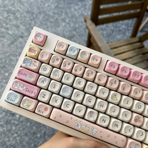 Candy Party Pink Keycaps | MOA Profile Keycap Set | PBT Material | Keycaps For MX Switch | GMk Clone Artisan Keycap Set