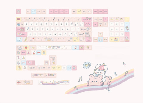 Candy Party Pink Keycaps | MOA Profile Keycap Set | PBT Material | Keycaps For MX Switch | GMk Clone Artisan Keycap Set