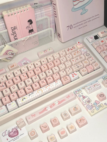 Pink Meow Keycaps | MOA Profile Keycap Set | PBT Material | Keycaps For MX Switch | GMk Clone Artisan Keycap Set