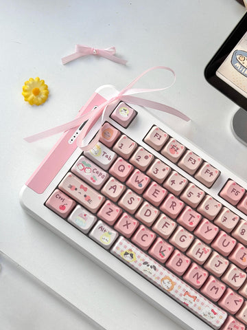 Pink Meow Keycaps | MOA Profile Keycap Set | PBT Material | Keycaps For MX Switch | GMk Clone Artisan Keycap Set