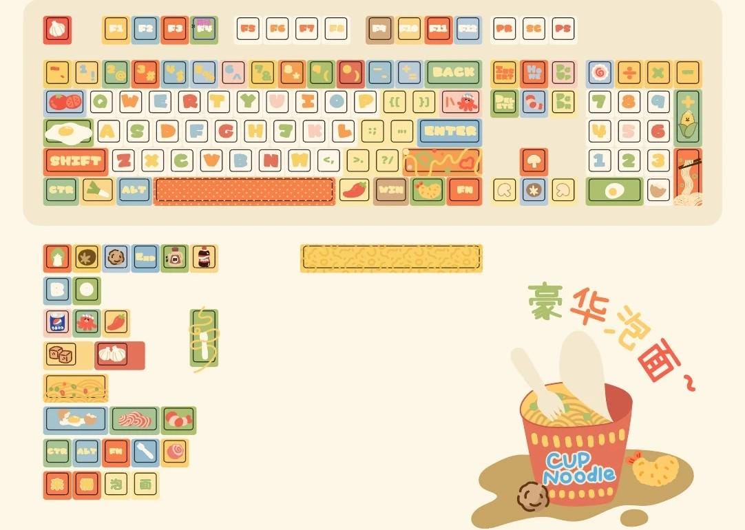 Instant Noodle Keycaps | MOA Profile Keycap Set | PBT Material | Keycaps For MX Switch | Keycaps GMk Clone Artisan Keycap Set