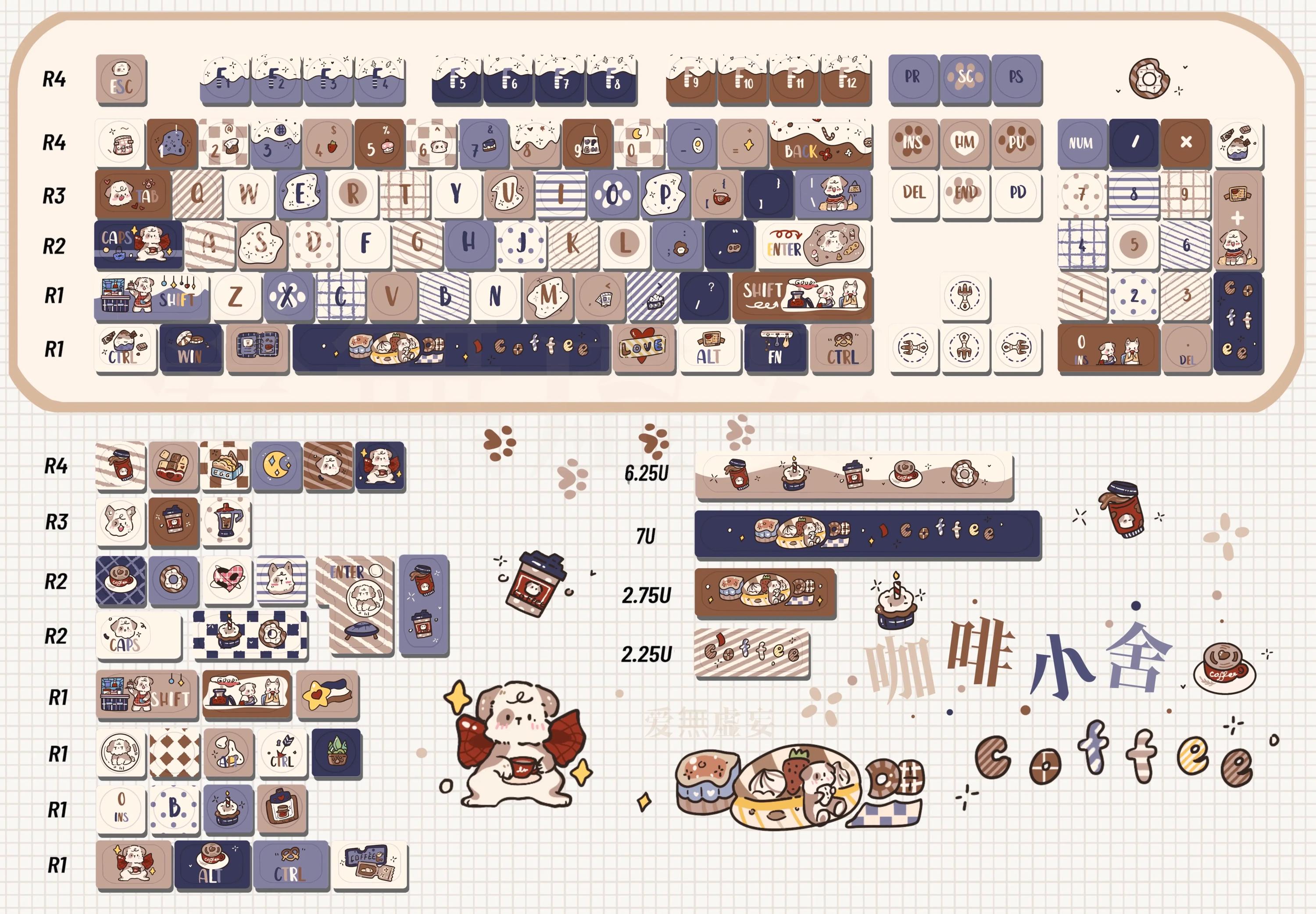 Coffee Puppy Keycaps | MOA Profile Keycap Set | PBT Material | Anime Keycaps For MX Switch | GMk Clone Artisan Keycap Set