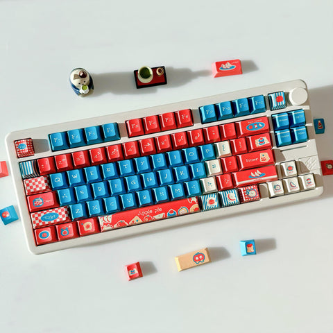 Red Apple Keycap Set, Cherry Profile, Cute Art, PBT, Cherry MX Stem, Dye-Sub Legends