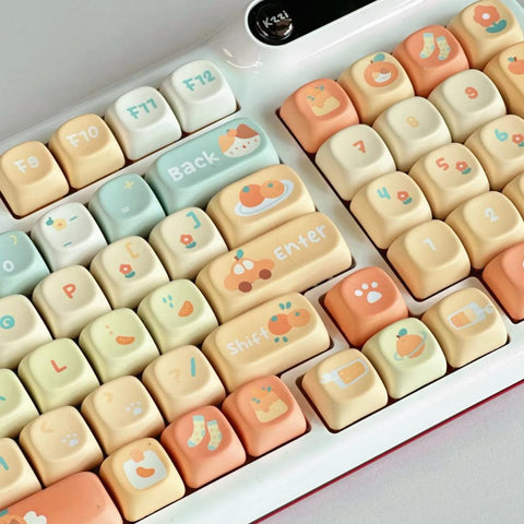 131 Key Keycap Set Cute Orange Soda Inspired, MX Switch, XOA Profile, Pbt Material Standard ANSI Mechanical Keyboard Keycaps Gamer Girl Gift