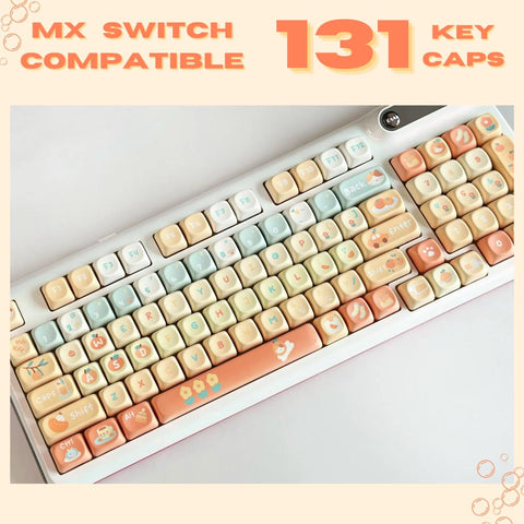 131 Key Keycap Set Cute Orange Soda Inspired, MX Switch, XOA Profile, Pbt Material Standard ANSI Mechanical Keyboard Keycaps Gamer Girl Gift