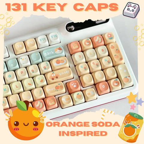 131 Key Keycap Set Cute Orange Soda Inspired, MX Switch, XOA Profile, Pbt Material Standard ANSI Mechanical Keyboard Keycaps Gamer Girl Gift