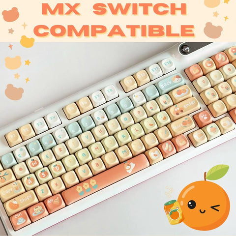 131 Key Keycap Set Cute Orange Soda Inspired, MX Switch, XOA Profile, Pbt Material Standard ANSI Mechanical Keyboard Keycaps Gamer Girl Gift