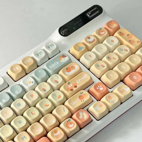 131 Key Keycap Set Cute Orange Soda Inspired, MX Switch, XOA Profile, Pbt Material Standard ANSI Mechanical Keyboard Keycaps Gamer Girl Gift