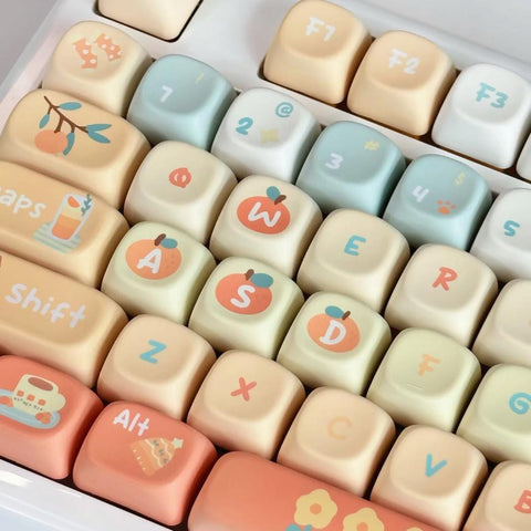 131 Key Keycap Set Cute Orange Soda Inspired, MX Switch, XOA Profile, Pbt Material Standard ANSI Mechanical Keyboard Keycaps Gamer Girl Gift