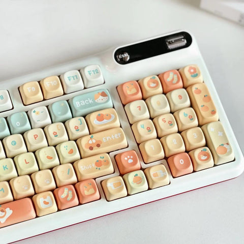 131 Key Keycap Set Cute Orange Soda Inspired, MX Switch, XOA Profile, Pbt Material Standard ANSI Mechanical Keyboard Keycaps Gamer Girl Gift