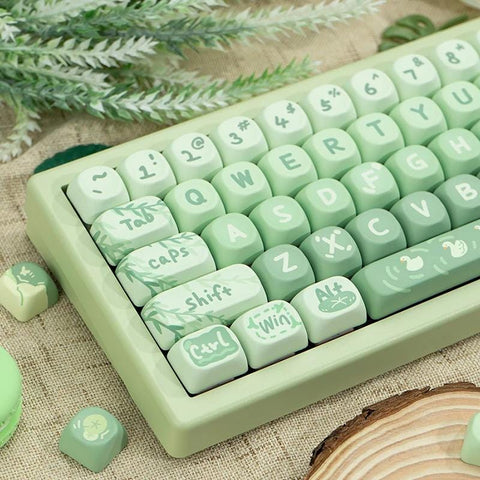 Jungle Fantasy Green Keycaps Cute Keycaps Custom Keycaps MOA Keycaps Artisan Keycaps Matcha Keycaps