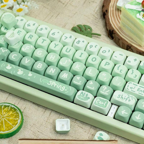 Jungle Fantasy Green Keycaps Cute Keycaps Custom Keycaps MOA Keycaps Artisan Keycaps Matcha Keycaps