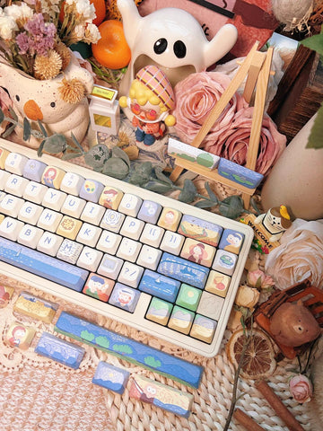 Cute Art Parody Theme PBT ISO Keycap Set for Mechanical Keyboard, DMA & Cherry Profile, Inspired by Iconic Paintings, DyeSub Process, 150pcs