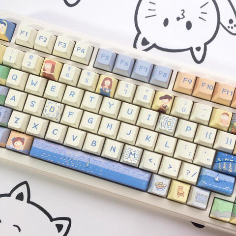 Cute Art Parody Theme PBT ISO Keycap Set for Mechanical Keyboard, DMA & Cherry Profile, Inspired by Iconic Paintings, DyeSub Process, 150pcs