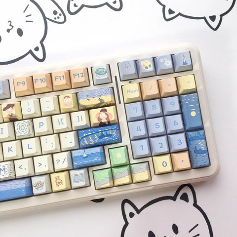 Cute Art Parody Theme PBT ISO Keycap Set for Mechanical Keyboard, DMA & Cherry Profile, Inspired by Iconic Paintings, DyeSub Process, 150pcs