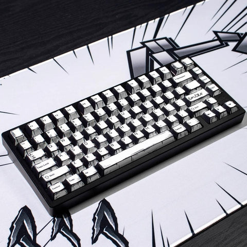 Cool Manga Black & White Graffiti Keycap Set for Mechanical Keyboard, Artisan Keycap, Drawing-Style, Cherry Profile, ISO, PBT DyeSub, 141pcs