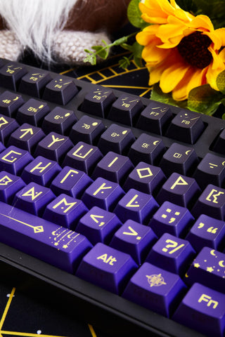 Cool Purple Gradient Night Sky Fantasy Keycap Set for Mechanical Keyboard, Backlit Keycap Set, Side-Printed, OEM, PBT Dye-Sub, 130/135pcs