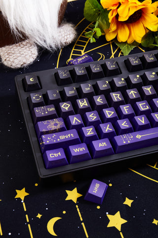 Cool Purple Gradient Night Sky Fantasy Keycap Set for Mechanical Keyboard, Backlit Keycap Set, Side-Printed, OEM, PBT Dye-Sub, 130/135pcs