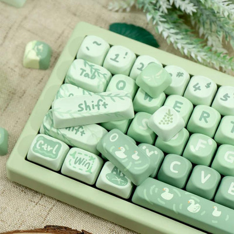 Jungle Fantasy Green Keycaps Cute Keycaps Custom Keycaps MOA Keycaps Artisan Keycaps Matcha Keycaps