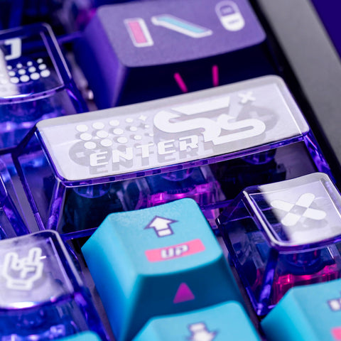 Cool Purple Backlit Transparent PBT ISO Keycap Set for Mechanical Keyboards, Custom Keycap Set, MDA Profile, Side-Printed, Dye-Sub, 193pcs