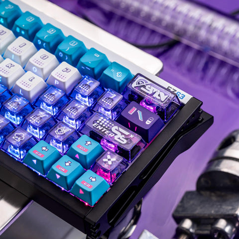 Cool Purple Backlit Transparent PBT ISO Keycap Set for Mechanical Keyboards, Custom Keycap Set, MDA Profile, Side-Printed, Dye-Sub, 193pcs