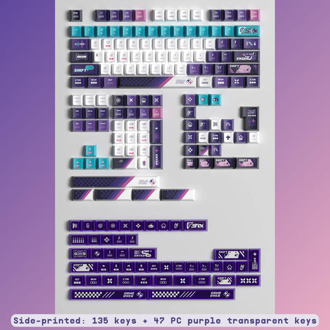 Cool Purple Backlit Transparent PBT ISO Keycap Set for Mechanical Keyboards, Custom Keycap Set, MDA Profile, Side-Printed, Dye-Sub, 193pcs