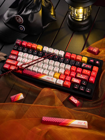 Cool Red Gaming Theme PBT ISO Keycap Set for Mechanical Keyboard, MDA Profile, Dye-Sub Legends, Mx(+)Switches, 140pcs