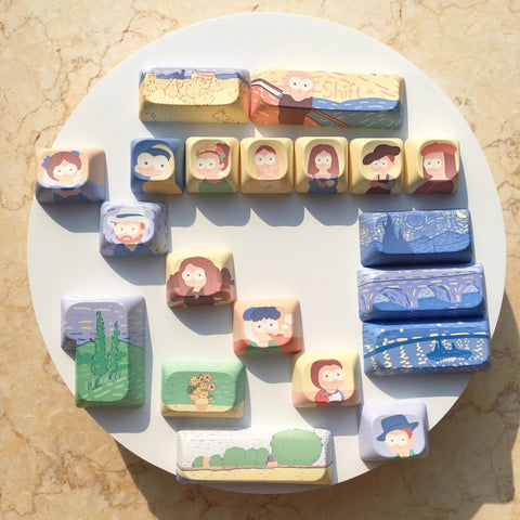 Cute Art Parody Theme PBT ISO Keycap Set for Mechanical Keyboard, DMA & Cherry Profile, Inspired by Iconic Paintings, DyeSub Process, 150pcs