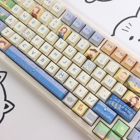 Cute Art Parody Theme PBT ISO Keycap Set for Mechanical Keyboard, DMA & Cherry Profile, Inspired by Iconic Paintings, DyeSub Process, 150pcs