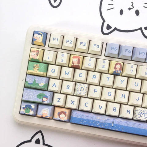 Cute Art Parody Theme PBT ISO Keycap Set for Mechanical Keyboard, DMA & Cherry Profile, Inspired by Iconic Paintings, DyeSub Process, 150pcs