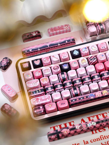 Cool Guardian Theme PBT MOA Pink Keycap Set for Mechanical Keyboard, Artisan Keycaps, ISO Keycaps, Cherry & Moa Profile, Dye-Sub, 142pcs
