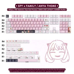 Cute Pink Spy x Family Theme Anya Keycap Set for Mechanical Keyboard, Anime Keycap Set, Japanese Keycap, PBT Dye-Sub, Cherry Profile, 147pcs