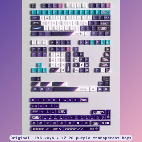 Cool Purple Backlit Transparent PBT ISO Keycap Set for Mechanical Keyboards, Custom Keycap Set, MDA Profile, Side-Printed, Dye-Sub, 193pcs