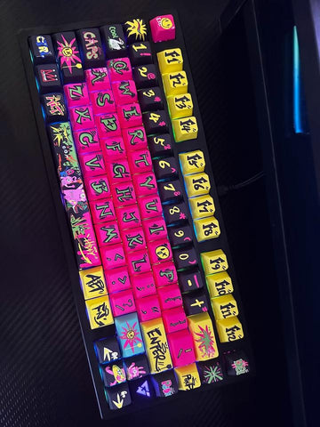 Graffiti Enthusiast Theme Cool Keycap Set for Mechanical Keyboard, PBT, ISO, Cherry Profile, Dye-Sub Legends, Mx(+)Switches, 146pcs