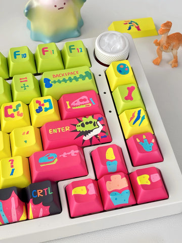 Cool Colorful Dinosaur Theme Keycap Set for Mechanical Keyboard, PBT, ISO, Cherry Profile, Dye-Sub Legends, Mx(+)Switches, 146pcs