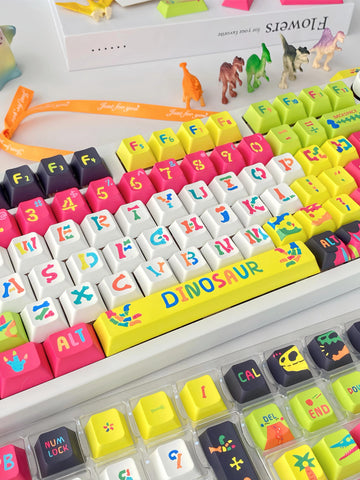 Cool Colorful Dinosaur Theme Keycap Set for Mechanical Keyboard, PBT, ISO, Cherry Profile, Dye-Sub Legends, Mx(+)Switches, 146pcs