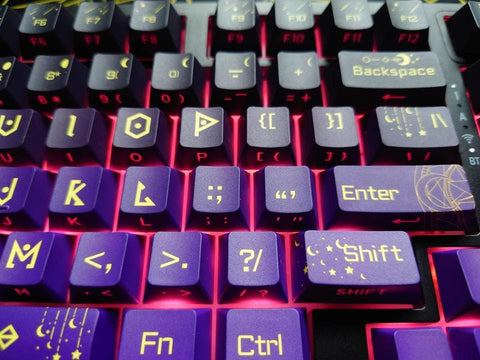 Cool Purple Gradient Night Sky Fantasy Keycap Set for Mechanical Keyboard, Backlit Keycap Set, Side-Printed, OEM, PBT Dye-Sub, 130/135pcs
