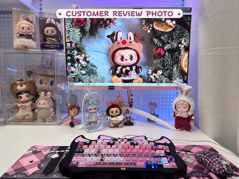 Cool Guardian Theme PBT MOA Pink Keycap Set for Mechanical Keyboard, Artisan Keycaps, ISO Keycaps, Cherry & Moa Profile, Dye-Sub, 142pcs