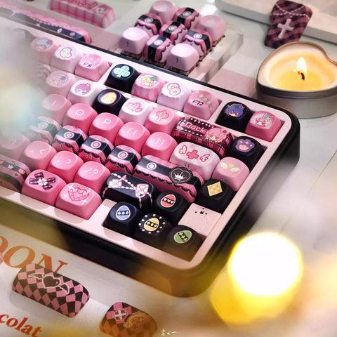 Cool Guardian Theme PBT MOA Pink Keycap Set for Mechanical Keyboard, Artisan Keycaps, ISO Keycaps, Cherry & Moa Profile, Dye-Sub, 142pcs
