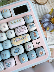 Cute Gradient MOG Round Keycap Set for Mechanical Keyboard, Cartoon Keycaps, Kawaii Keycaps, PBT Dye-Sub, Mx(+)Switches, 137pcs