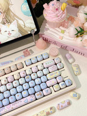 Cute Gradient MOG Round Keycap Set for Mechanical Keyboard, Cartoon Keycaps, Kawaii Keycaps, PBT Dye-Sub, Mx(+)Switches, 137pcs