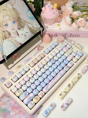 Cute Gradient MOG Round Keycap Set for Mechanical Keyboard, Cartoon Keycaps, Kawaii Keycaps, PBT Dye-Sub, Mx(+)Switches, 137pcs