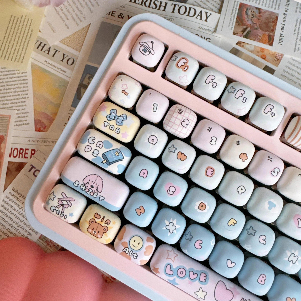 Cute Gradient MOG Round Keycap Set for Mechanical Keyboard, Cartoon Keycaps, Kawaii Keycaps, PBT Dye-Sub, Mx(+)Switches, 137pcs