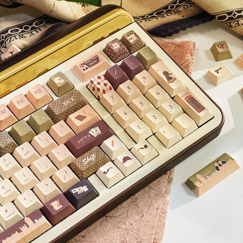 Cool Sherlock Holmes Theme Keycap Set for Mechanical Keyboard, Detective Keycaps, Artisan Keycaps, PBT Dye-Sub, PC Gamer Gifts