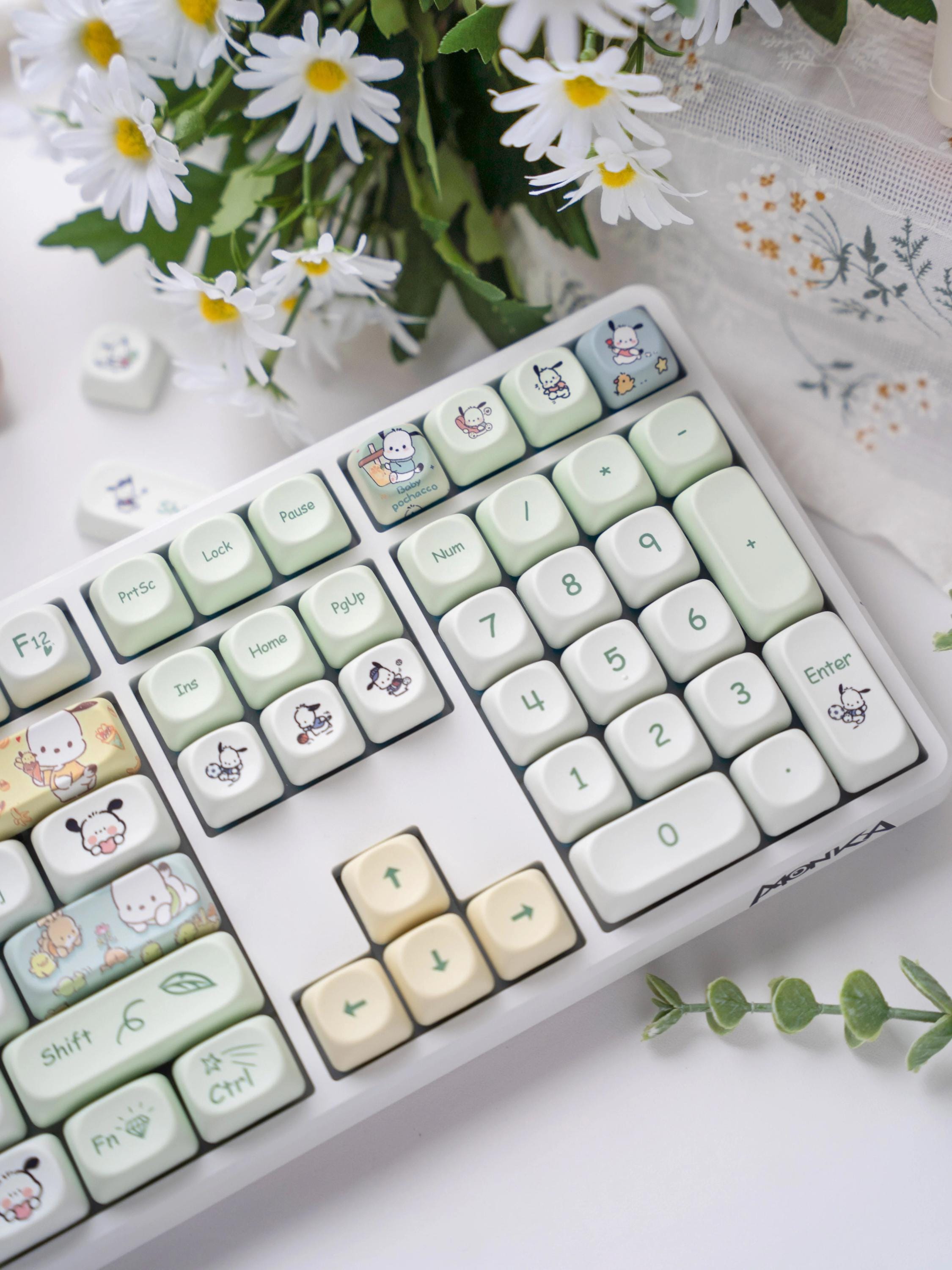 Cute Pochacco Theme Green Keycap Set for Mechanical Keyboard, Kawaii Keycaps, Artisan Keycaps, PBT Dye-Sub, MOA Profile, 148pcs