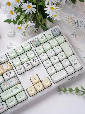 Cute Pochacco Theme Green Keycap Set for Mechanical Keyboard, Kawaii Keycaps, Artisan Keycaps, PBT Dye-Sub, MOA Profile, 148pcs